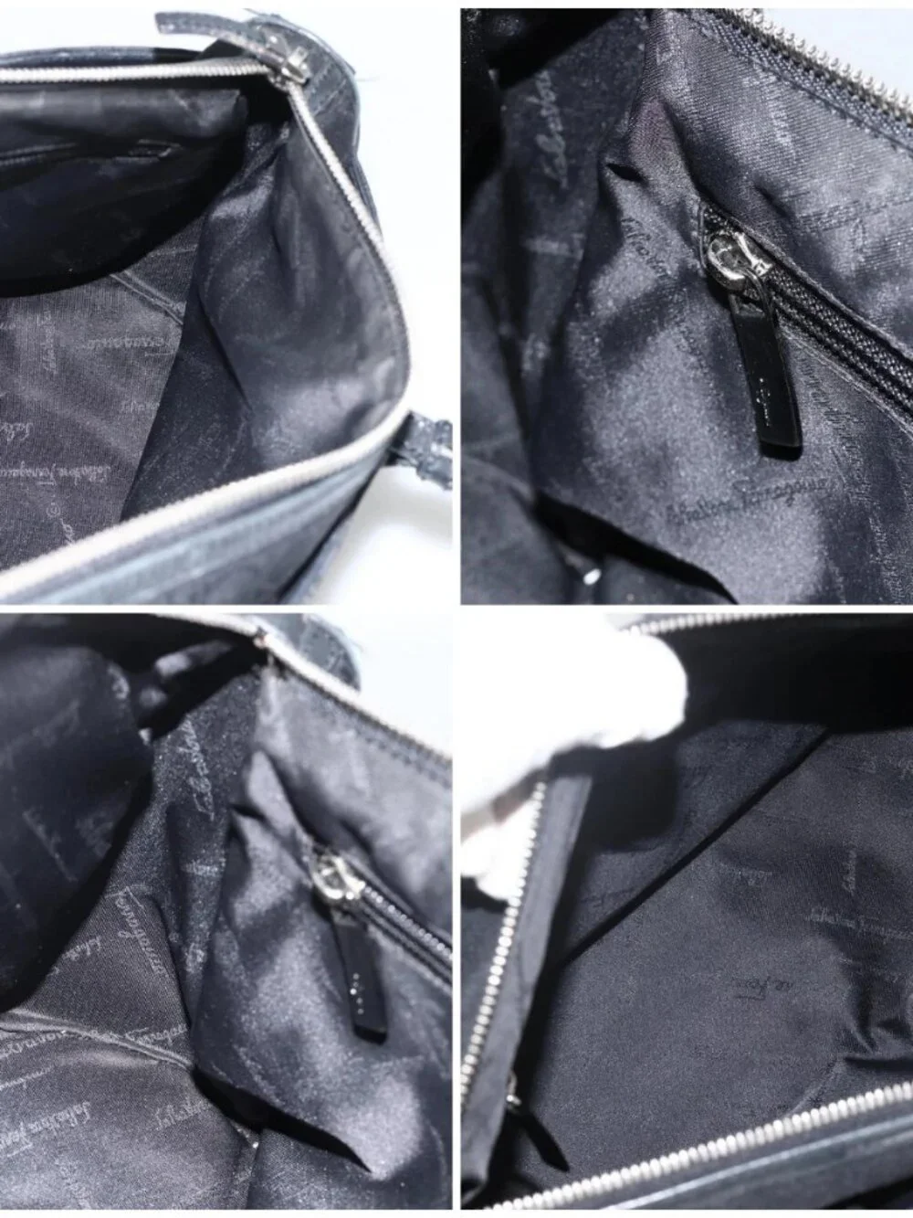 Salvatore Ferragamo Shoulder Bag Canvas Black Silver Auth ka3648